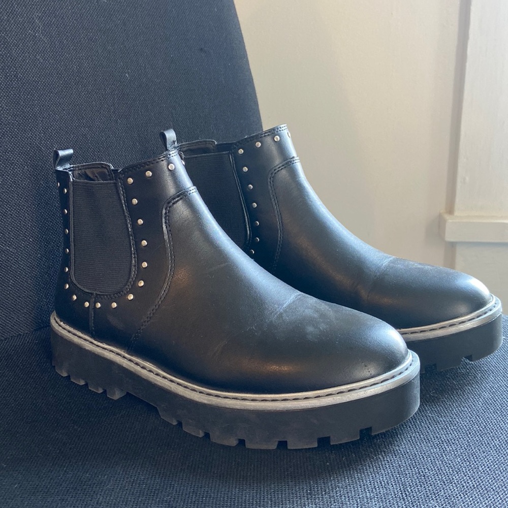 Black boots with silver in color studs
